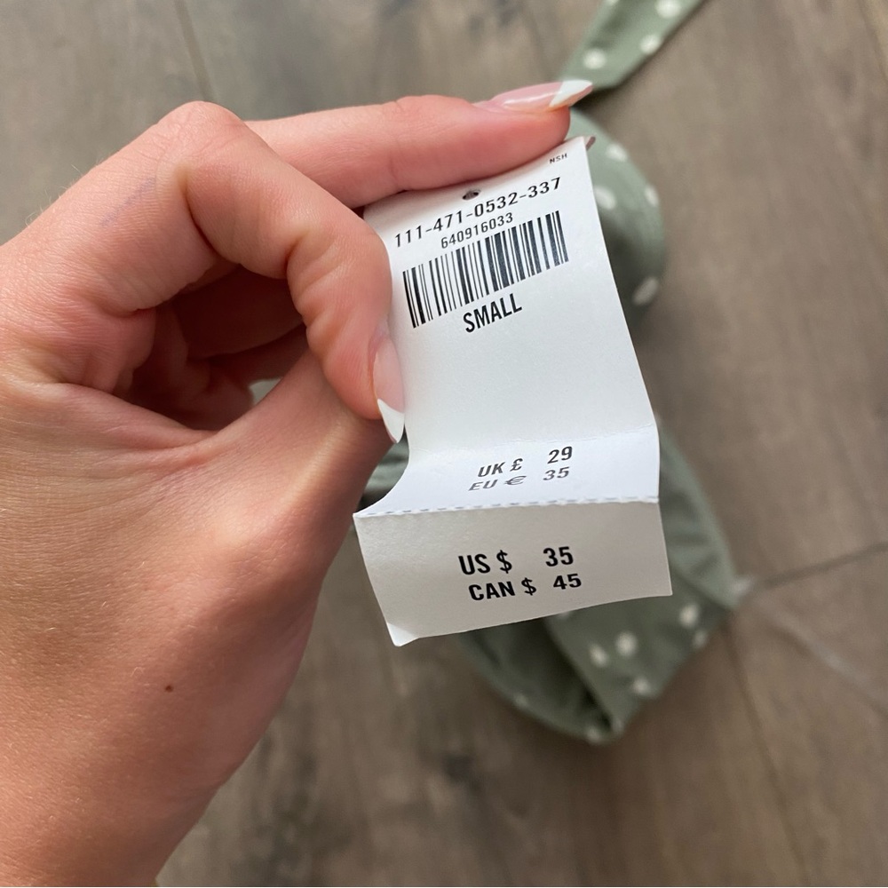 Abercrombie & Fitch green and white polka dot one shoulder swim top - Picture 3 of 3